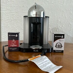 BREVILLE NESPRESSO VERTUO COFFEE & EXPRESSO MACHINE + 2 STEEL CAPSULES PODS